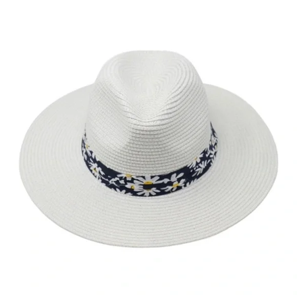 White daisy wrapped straw hat - Picture 4 of 4